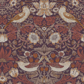 Papier peint intissé William Morris at Home Strawberry Thief mauve (dessin 124229)