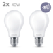 Ampoule poire LED Philips E27 mat 40 W blanc chaud 2 pièces