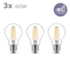 Ampoule poire LED à filament Philips E27 translucide 60 W 3 pièces