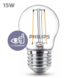 Ampoule sphérique LED à filament Philips E27 translucide 15 W blanc chaud