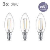 Ampoule flamme LED à filament Philips E14 translucide 25 W blanc chaud 3 pièces