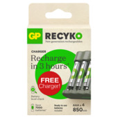 Piles rechargeables AAA NiMH GP ReCyko 850mAh 4 pièces + chargeur