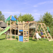 Speeltoestel Jungle Gym Explorer met groene glijbaan en klimrek van douglashout