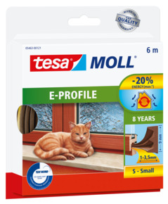 Tesa Moll tochtstrip classic E-profiel 8jr, 6m bruin