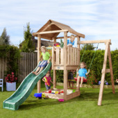 Aire de jeux Jungle Gym House douglas avec toboggan vert foncé et 1 module balançoire
