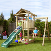 Maisonnette Jungle Gym pin imprégné avec toboggan vert foncé et 1 module balançoire