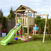 Aire de jeux Jungle Gym en pin avec toboggan vert et balançoire