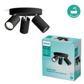 Philips opbouwspot Idris rond 3×GU10 IP44 zwart