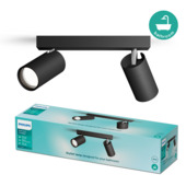 Philips opbouwspot Idris IP44 zwart 2x 5W