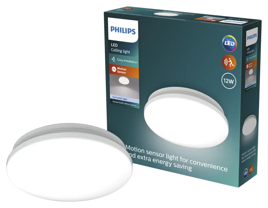 Plafonnier Philips Acuna blanc 12W 4000K avec détecteur de mouvement