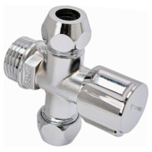 Schell hoekstopkraan dubbele uitloop knel + rozet 1/2"M x 10 x 10 mm chroom