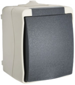 Prise bipolaire semi-étanche avec terre OK montage apparent gris 4 pièces