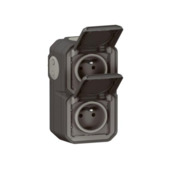 Legrand Plexo opbouwstopcontact 2-polig met aarding 2-voudig verticaal spuitwaterdicht antraciet