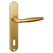 Deurkrukset Metz ovaal schild sleutelgat 110 mm aluminium messing