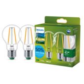 Ampoule poire A60 LED Philips UltraEfficient transparente E27 40W blanc chaud – lot de 2