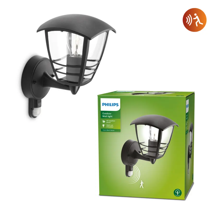 Philips Wandlamp MyGarden Creek met bewegingsmelder Zwart 60W