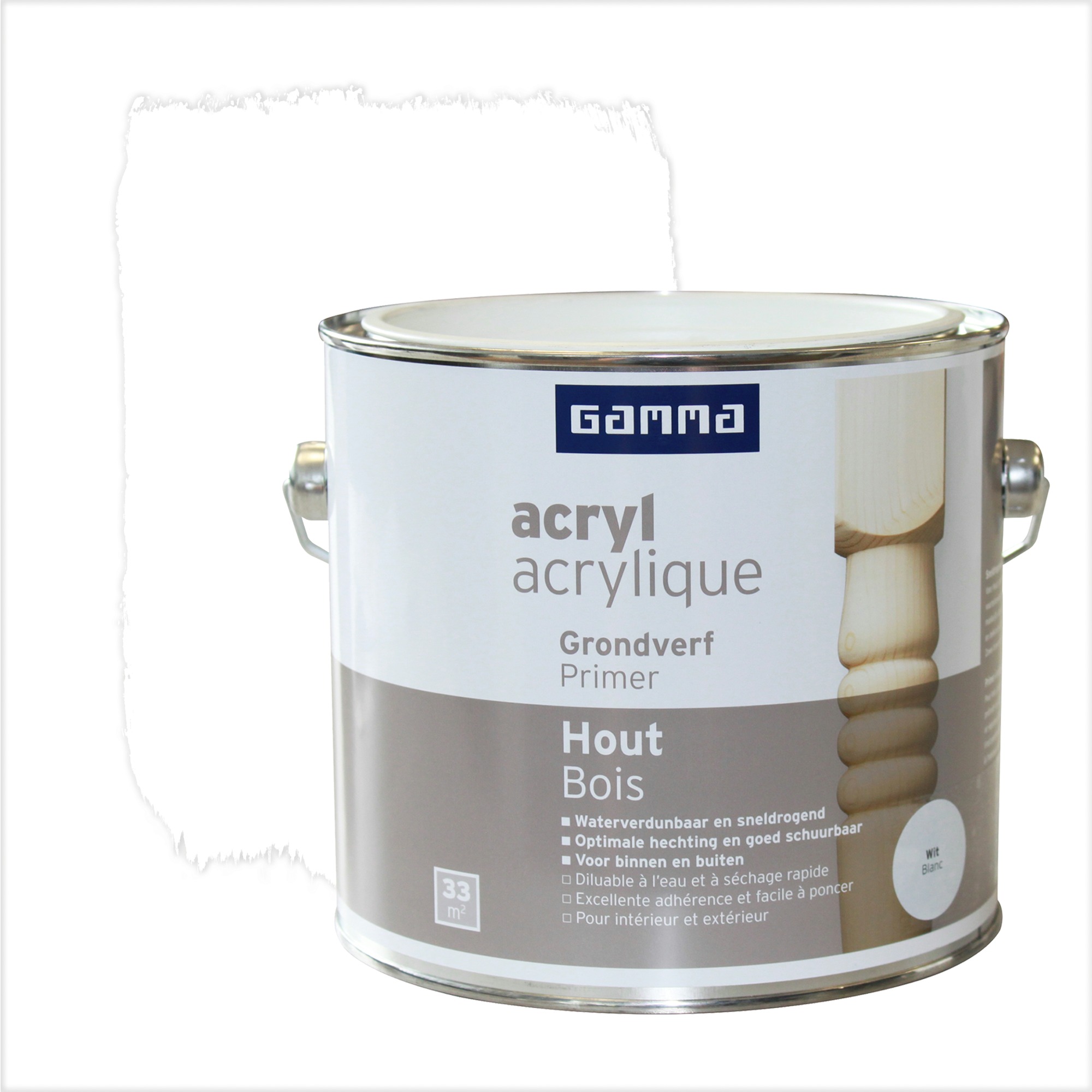 GAMMA primer hout watergedragen wit 2,5 L Lak Verf &amp; behang GAMMA.be