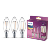 Ampoule bougie LED Philips E14 1,9 W 2700 K filament 3 pièces