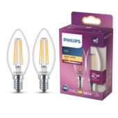 Philips LED kaars E14 3,4W filament helder niet dimbaar 2 stuks