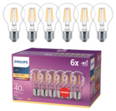 Philips LED peer E27 3,4W filament helder niet dimbaar 6 stuks