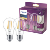 Ampoule poire LED Philips E27 3,4 W 2700 K filament 2 pièces