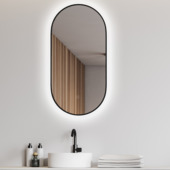 Marho badkamerspiegel ovaal Cerno met dimbare verlichting en verwarming mat zwart 50x100 cm