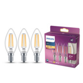 Ampoule flamme LED Philips transparente E14 40W blanc chaud - lot de 3