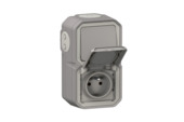 Legrand Plexo opbouw wisselschakelaar + opbouwstopcontact 2-polig met aarding verticaal spuitwaterdicht grijs