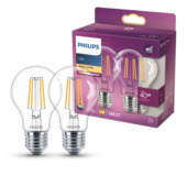 Ampoule poire LED Philips E27 3,4 W 2700 K filament 2 pièces