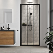 Porte de douche coulissante en 3 parties Sealskin Hooked 100x200 cm noir mat