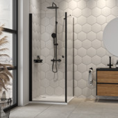 Porte de douche pivotante avec paroi latérale Sealskin Hooked 100x100x200 cm noir mat