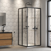 Sealskin hoekinstap vierdelig met schuifdeuren Hooked mat zwart 90x90x200 cm