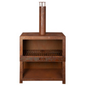 Foyer de terrasse L avec range-bûches couleur rouille