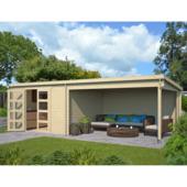 Tuinhuis met overkapping Raffa vurenhout onbehandeld 710 x 330 cm