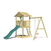 Maisonnette Jungle Gym pin imprégné avec toboggan vert foncé et 1 module balançoire