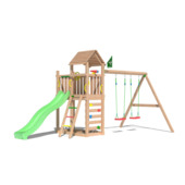 Speeltoestel Jungle Gym Safari met groene glijbaan en dubbele schommels van douglashout