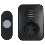 Carillon plug-through + prise Schuko Q-Link + bouton-poussoir et flash lumineux noir