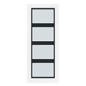 Arne & Bodil binnendeur ABB102 mat glas met blanke rand - wit afgelakt - glaslat diep zwart