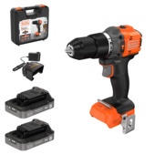 Perceuse à percussion sans fil BLACK+DECKER 18 V Brushless avec 2 batteries 2,5 Ah, chargeur et coffret