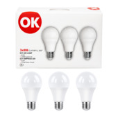Ampoule poire LED OK E27 8,5W=60W 806lm blanc chaud 3 pièces