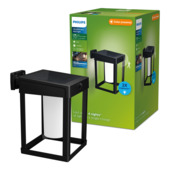 Philips solar wandlamp vierkant Camill zwart met bewegingssensor
